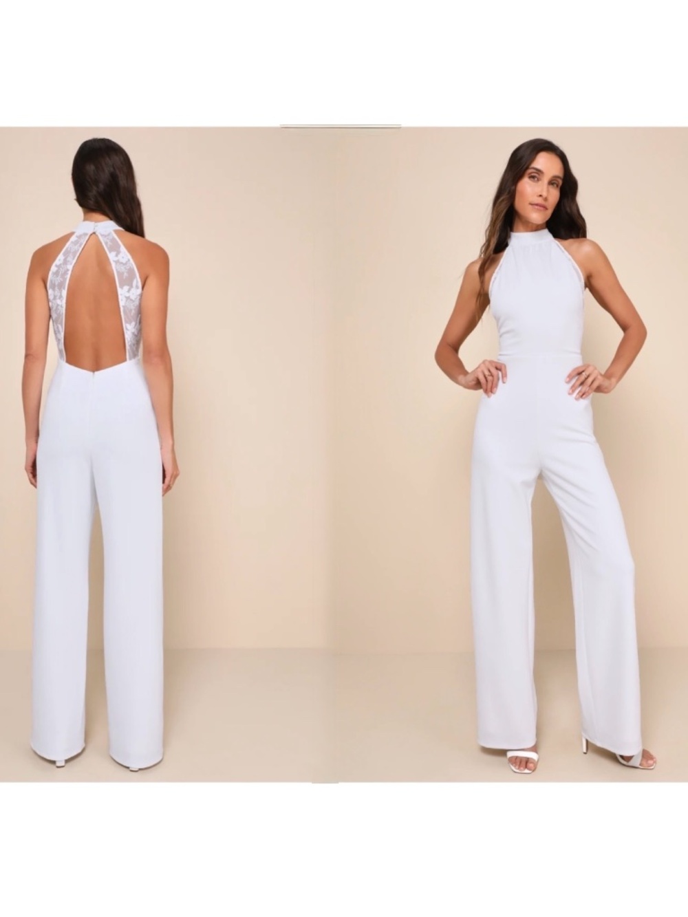 Lulus Bridal Sincerely Lovely White Backless Embroidered Wide-Leg Jumpsuit XS
